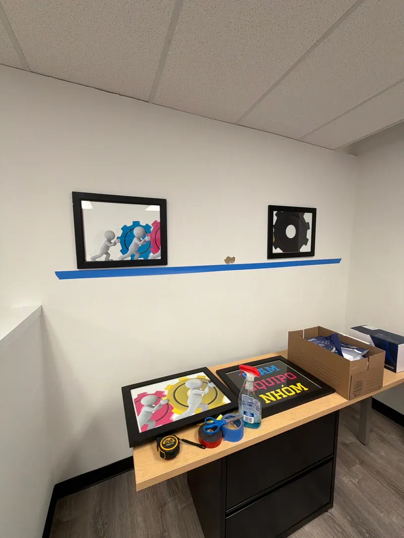 Office teamwork framed poster installation