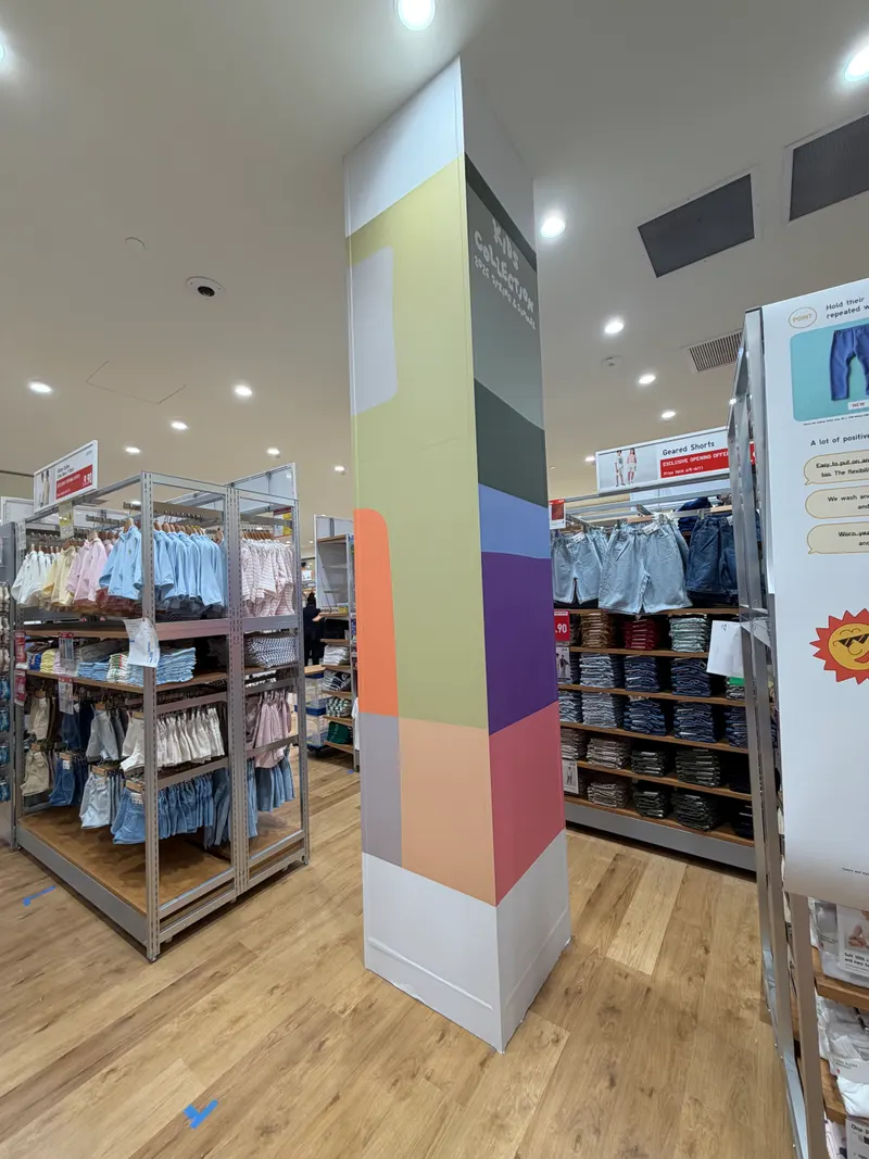 Uniqlo kids collection pillar graphics in store